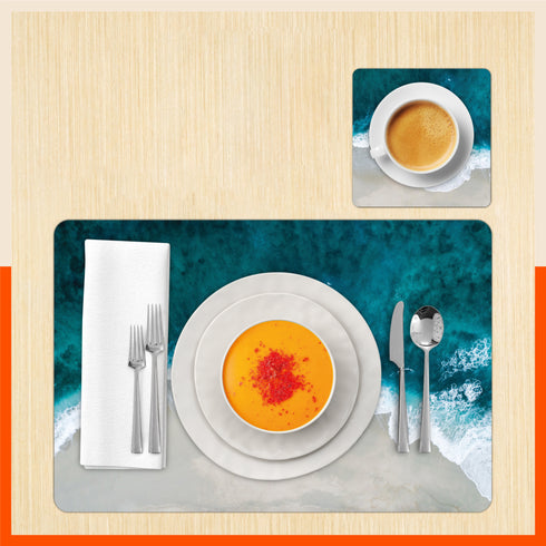 Polypropylene Table Mats & Coasters for Dining Table at Home (Emerald Sea - Set of 6)